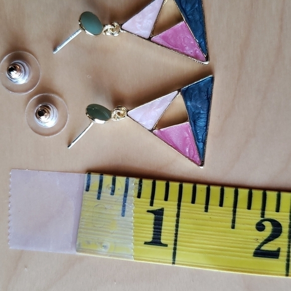 Earrings Sterling Silver Needle Contrast Color Starry Sky Enamel Triangle Stud. - Picture 2 of 3